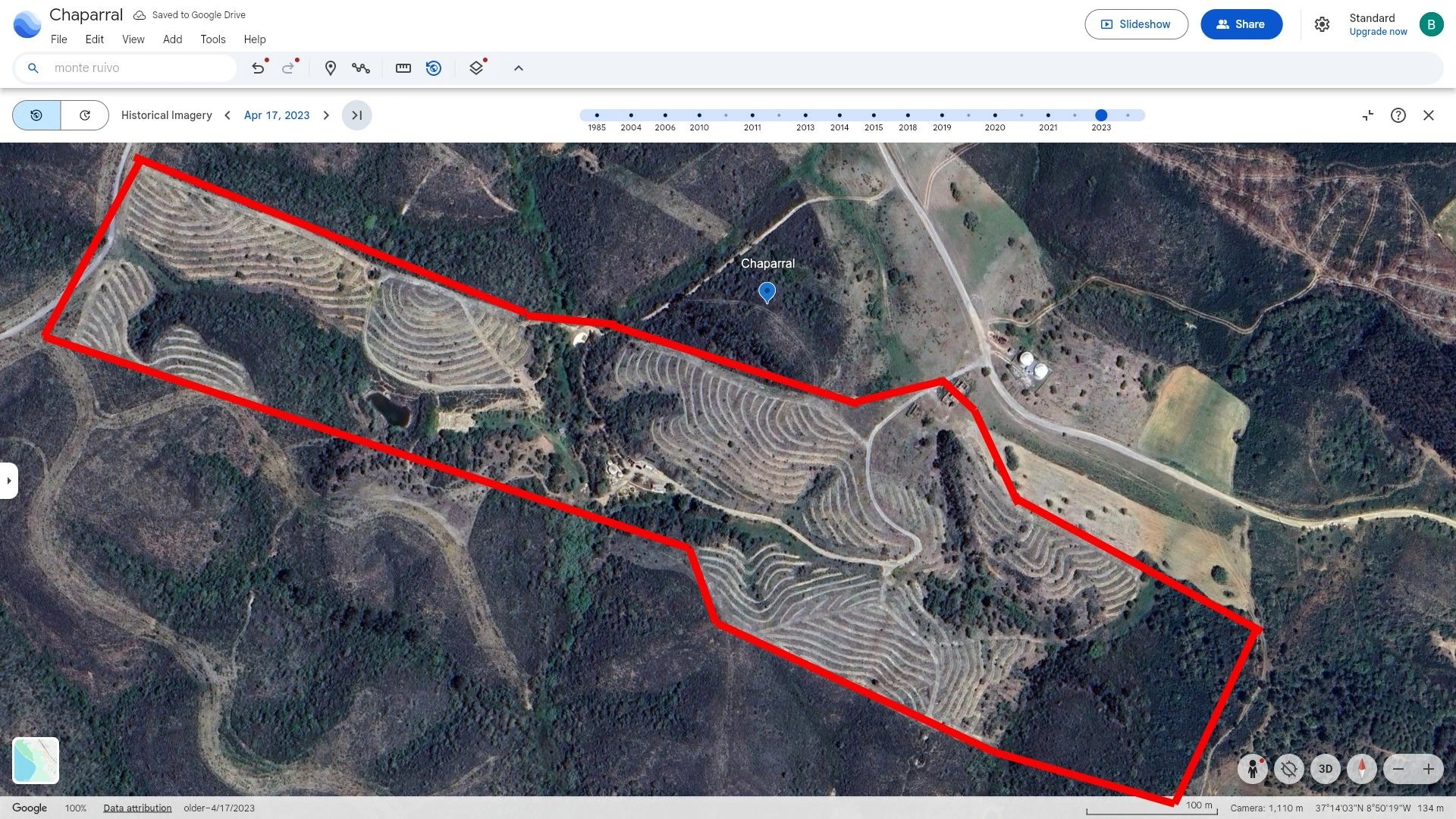 Satellite view with the property boundary marked in red